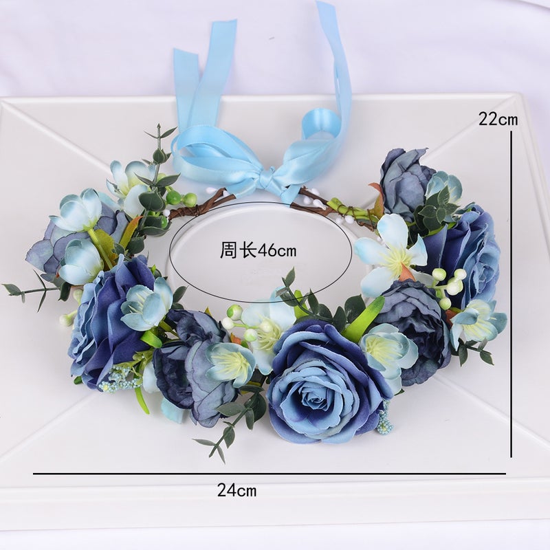 Artificial Wreath Han Suit Silk Flower Headwear Travel Card Hair Accessories Ethnic Style Pography Flower Hair Hoop Wreath - Image 3