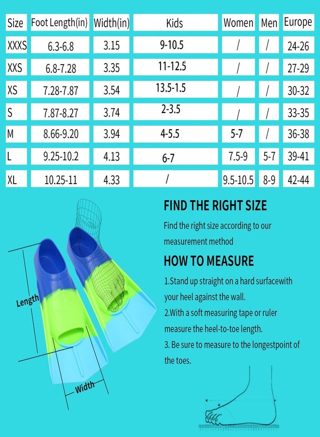 Fanwill Kids Swim Fins,Short Comfortable Flippers for Lap Swimming and Training for Child,Girls,Boys,Beginners Blue/Green/SkyBlue(L) - Image 4