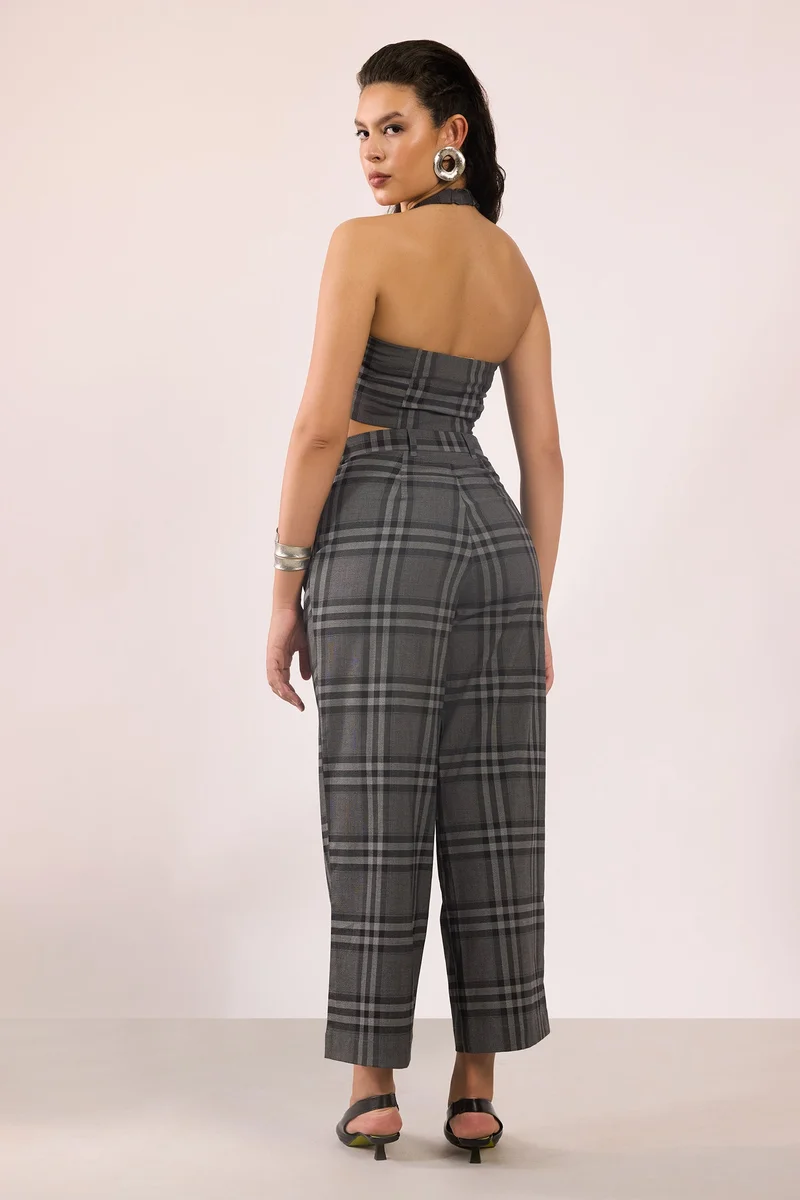Virgio  Checks Viscose Stretch Checked Straight Fit Pant for Women for Women | Best Price UAE