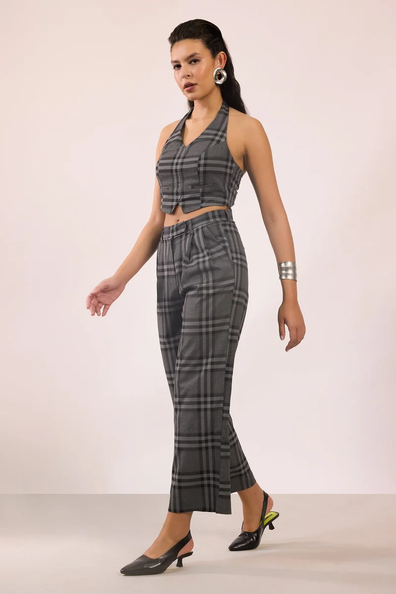Virgio  Checks Viscose Stretch Checked Straight Fit Pant for Women for Women | Best Price UAE
