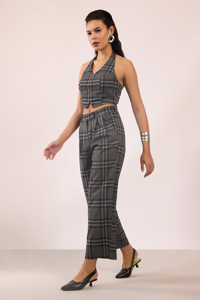 Virgio Checks Viscose Stretch Checked Straight Fit Pant for Women - Image 3