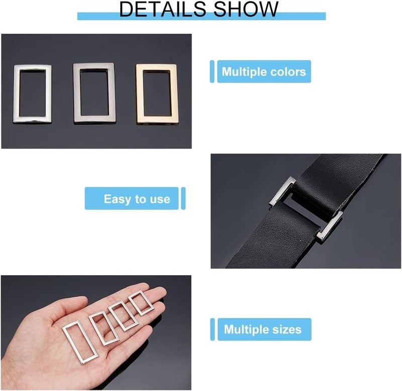 كلاراكو 48 قطعة من مشابك أحزمة معدنية من كلاركو، 3 ألوان متعددة الأغراض، مشبك حلقي مربع للمحفظة، 19.5/25/29.5/35 مم، مشابك حلقية مستطيلة لمقود الكلب وحزام الأمتعة وملحقات الحرف اليدوية - Image 3