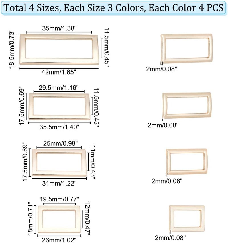 كلاراكو 48 قطعة من مشابك أحزمة معدنية من كلاركو، 3 ألوان متعددة الأغراض، مشبك حلقي مربع للمحفظة، 19.5/25/29.5/35 مم، مشابك حلقية مستطيلة لمقود الكلب وحزام الأمتعة وملحقات الحرف اليدوية - Image 5