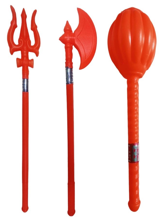 ZOKCY® 3 in 1 (1 Small Human Gada + 1 Khulhadi (Axe)+ 1 Shiv Trishul) Toy for Kids/Plastic Khulhadi Axe/Small Super Hanuman Gada Toy/Plastic Weapon Toy for Kids Dussehra & Diwali Celebration - Image 1