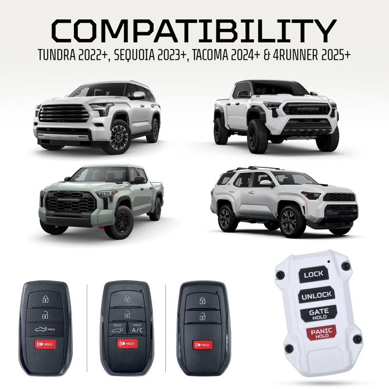 AJT DESIGN Replacement Key Fob Compatible with Toyota Tacoma (2024+), Tundra (2022+), 4Runner (2025+) & Sequoia (2023+) | Custom Made in USA | Injection Molded Rugged Case - White - Image 2