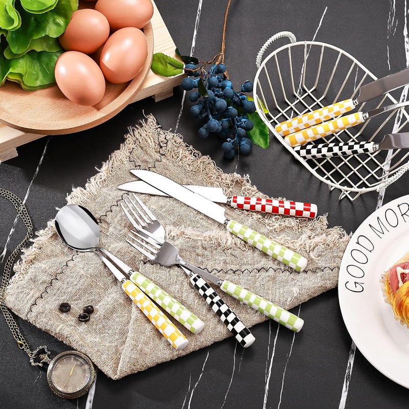 Koythin 3Piece Cutlery Set Stainless Steel Flatware Sets with Black Checkerboard Pattern Ceramic Handle Utensils including Knife Fork Spoon Black - Image 3
