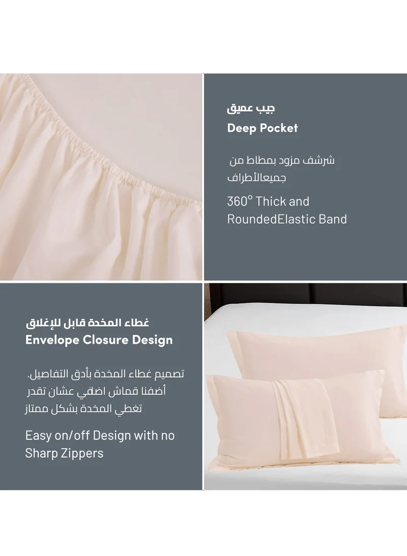 دوناتيلا طقم شرشف مطاط 3 قطع مفرد و نصف 150×200 سم 30سم فائق النعومة لون أبيض سكري