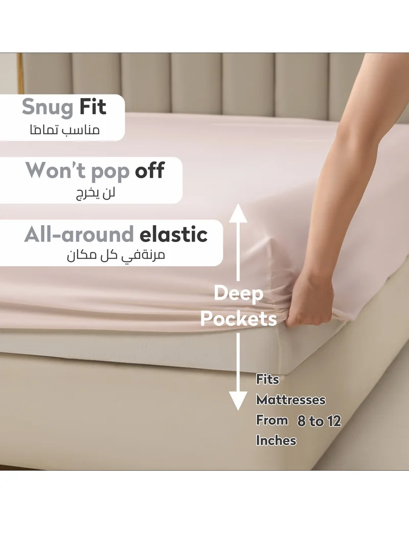 دوناتيلا طقم شرشف مطاط 3 قطع مفرد و نصف 150×200 سم 30سم فائق النعومة لون أبيض سكري