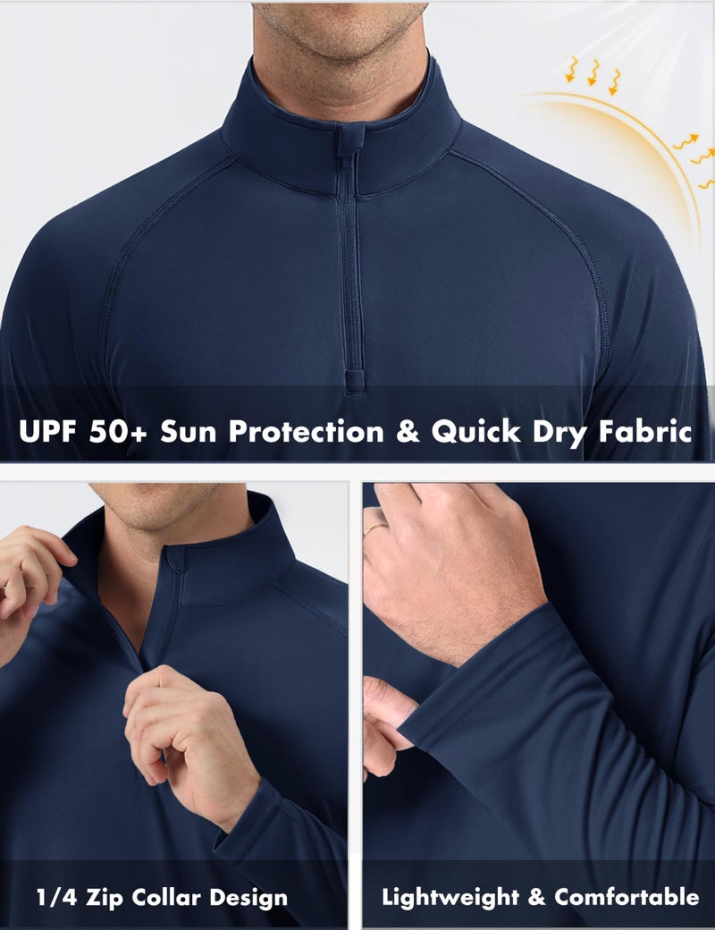 CRYSULLY Men's Running Shirt Long Sleeve Quarter Zip Pullover Moisture Wicking Quick Drying Workout Shirts Navy L - Image 4