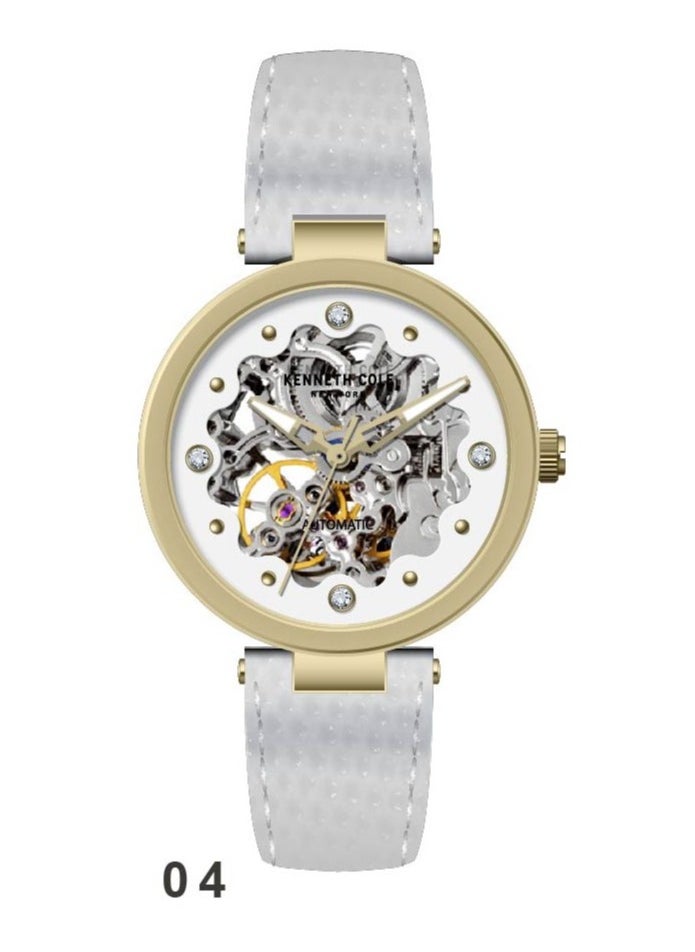 Kenneth Cole New York 34mm Automatic Women's Watch with White Genuine Leather Strap 