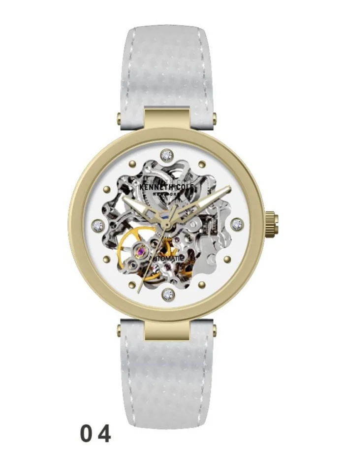 كينيث كول نيو يورك Kenneth Cole New York 34mm Automatic Women's Watch with White Dial & White Genuine Leather Strap