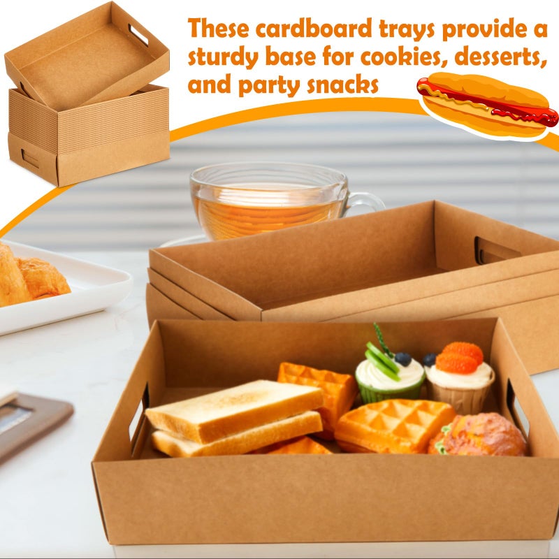 LemonRoad 50 Pack Kraft Cardboard Food Trays Sturdy Disposable Cookie Serving Platters for Parties Brown Paperboard Crate, Dessert Display Tray, Gift Giving, Christmas, Weddings(Brown,13" X 9" X 3") - Image 3