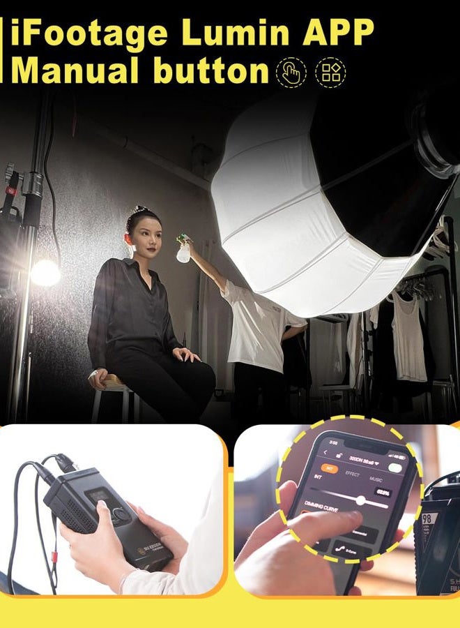 Ifootage ضوء LED COB بقوة 320 واط للاستوديو، مثل ضوء النهار، 8 تأثيرات إضاءة، CRI 98، TLCI 99، 56000 لوكس @1م، تحكم عبر تطبيق بلوتوث/زر، محول طاقة AC، TM-30 Rf97 Rg100 - Image 4