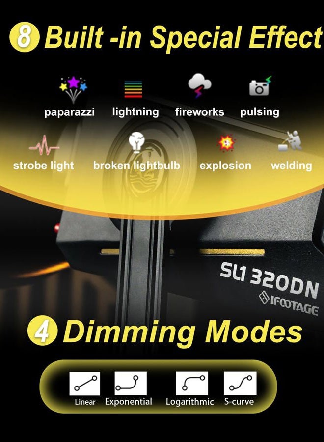 Ifootage ضوء LED COB بقوة 320 واط للاستوديو، مثل ضوء النهار، 8 تأثيرات إضاءة، CRI 98، TLCI 99، 56000 لوكس @1م، تحكم عبر تطبيق بلوتوث/زر، محول طاقة AC، TM-30 Rf97 Rg100 - Image 3