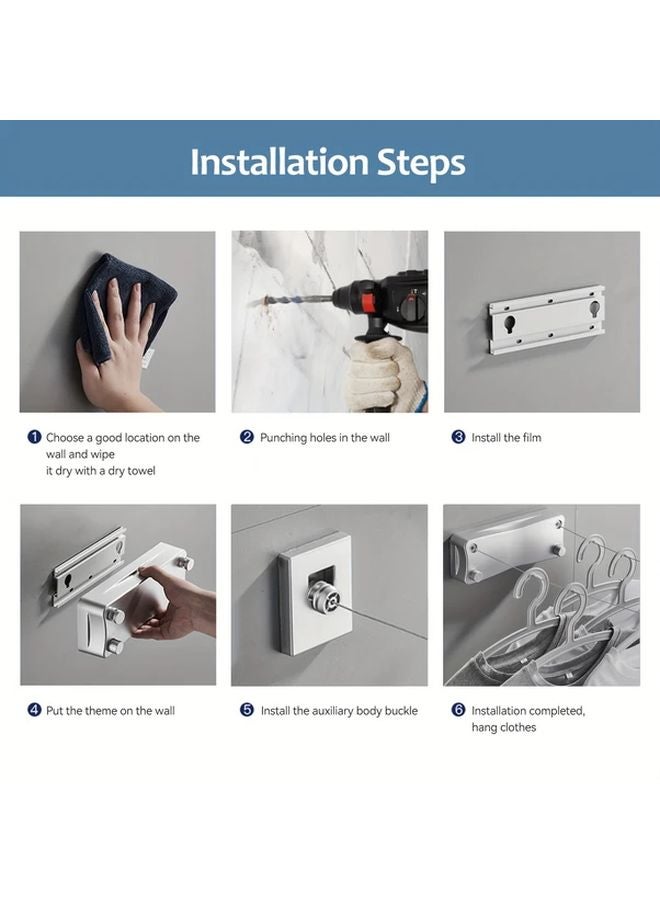 Silver 204 72 Inch Aluminum Telescopic Clothesline Dual Section Retractable For Indoor Outdoor - Image 5