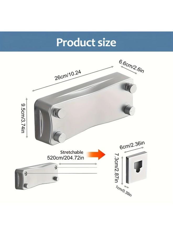 Silver 204 72 Inch Aluminum Telescopic Clothesline Dual Section Retractable For Indoor Outdoor - Image 4