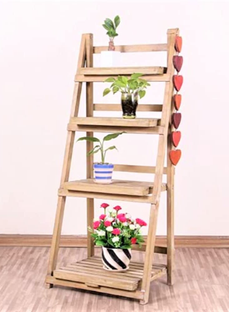 Generic FFD Foldable Plant Stand Storage Rack Natural Solid Wood, Flower Display Shelf Pot Storage Rack for Indoor Outdoor Home Garden Balcony  - Image 1