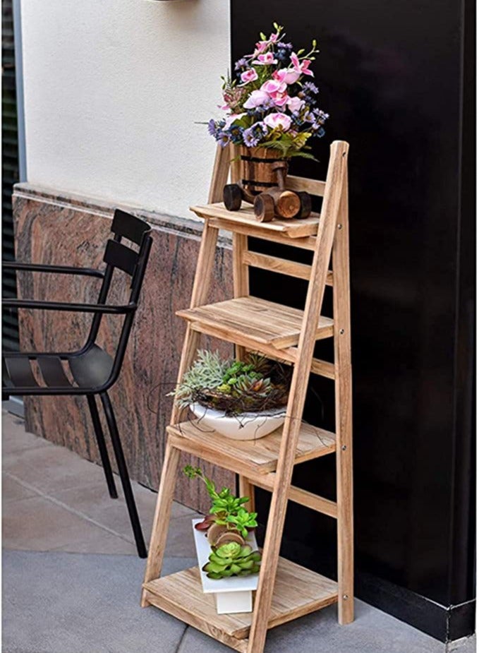 Generic FFD Foldable Plant Stand Storage Rack Natural Solid Wood, Flower Display Shelf Pot Storage Rack for Indoor Outdoor Home Garden Balcony  - Image 2