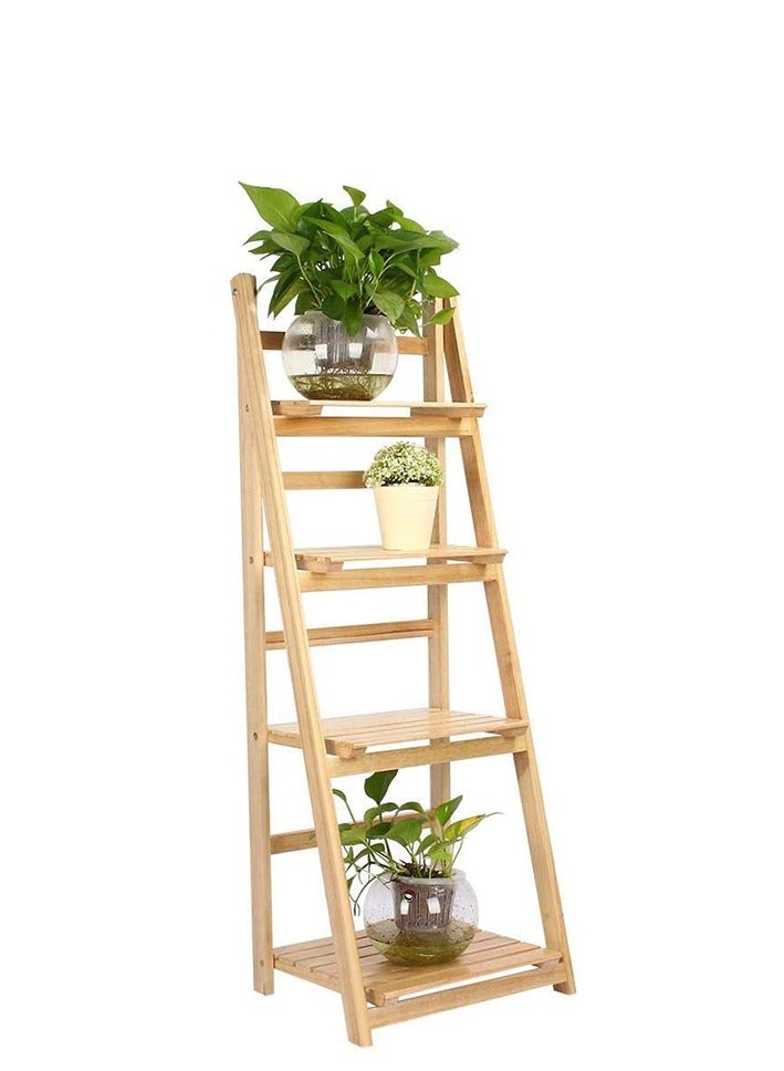 Generic FFD Foldable Plant Stand Storage Rack Natural Solid Wood, Flower Display Shelf Pot Storage Rack for Indoor Outdoor Home Garden Balcony  - Image 3