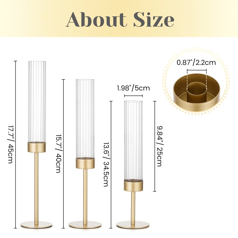 Hewory Gold Hurricane Candle Holders: Brass Candlestick Holders Set of 6 Tall Taper Candle Holders for Candlesticks Candle Sticks Holder Decor for Table Centerpiece Wedding Party Christmas Decorations - Image 5