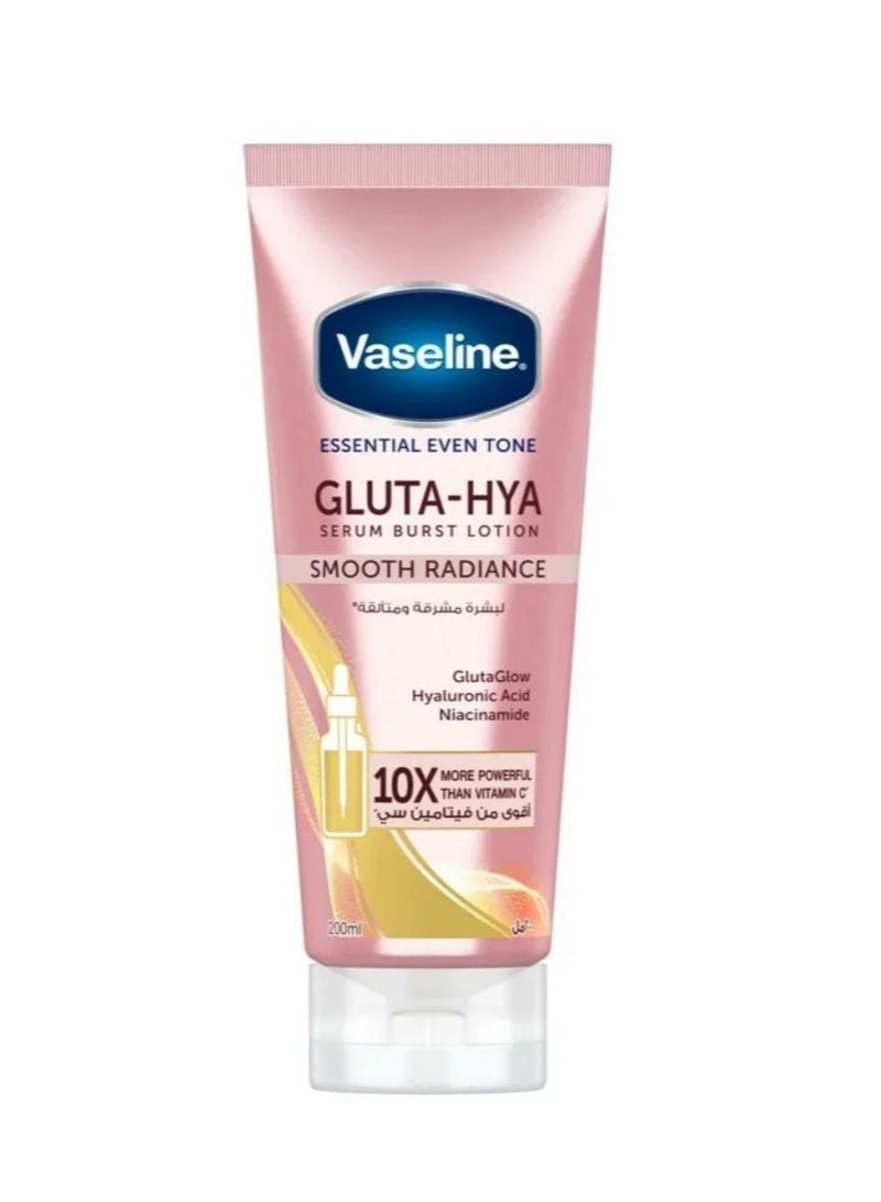 Vaseline Essential Even Tone Smooth Radiance Gluta-Hya Serum Burst Lotion 10X More Powerful than Vitamin C - 200ml