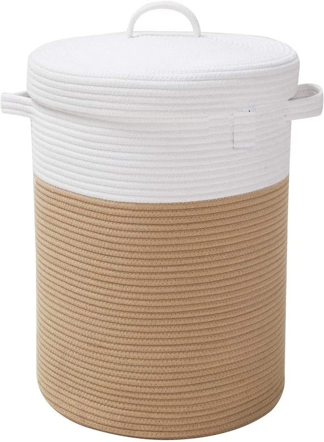 Gleckn 12" X 12" X 14" Large Storage Basket With Lid, Cotton Rope Storage Baskets, Laundry Hamper, Blankets Pillows Storage In Living Room Baby Nursery, White&Beige Stiches With Cover - Image 2