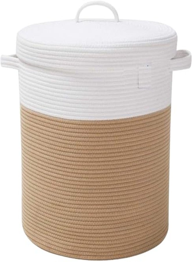 Gleckn 12" X 12" X 14" Large Storage Basket With Lid, Cotton Rope Storage Baskets, Laundry Hamper, Blankets Pillows Storage In Living Room Baby Nursery, White&Beige Stiches With Cover - Image 1
