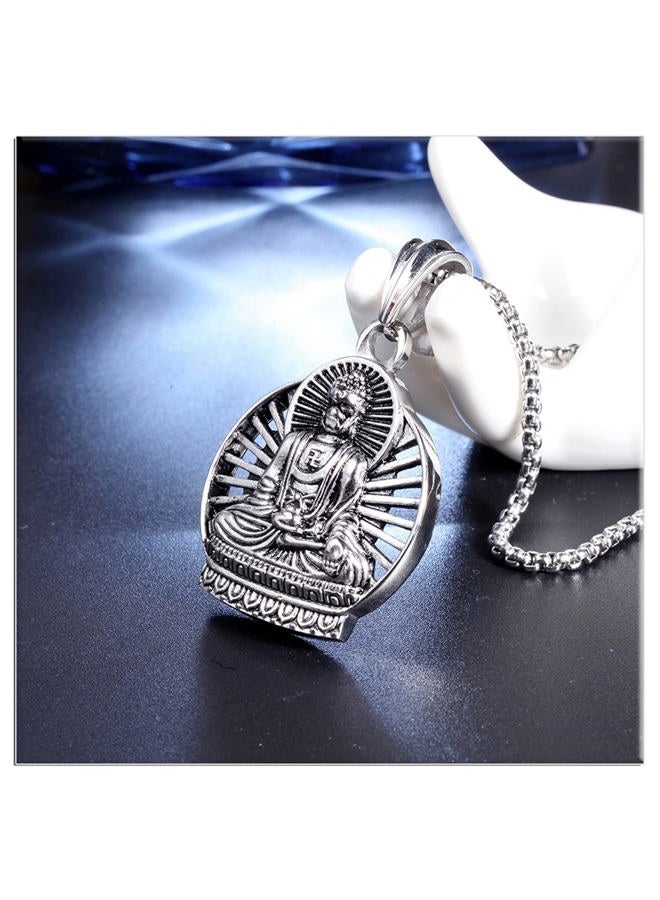 Xusamss Fashion Titanium Steel Buddha Tag Pendant Necklace with 55CM Chain - Image 4
