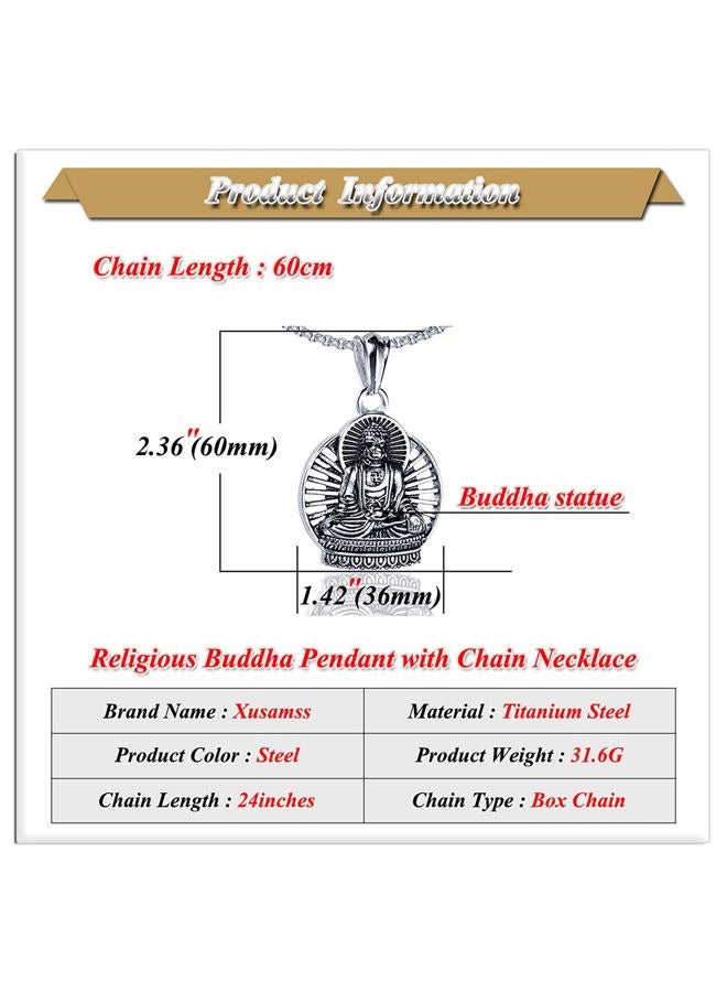 Xusamss Fashion Titanium Steel Buddha Tag Pendant Necklace with 55CM Chain - Image 2