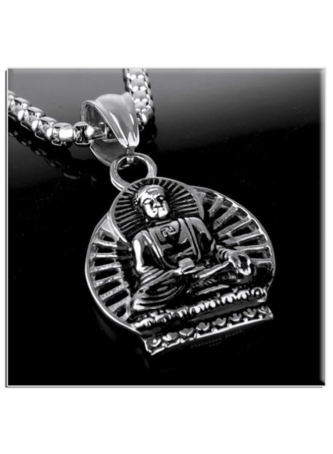 Xusamss Fashion Titanium Steel Buddha Tag Pendant Necklace with 55CM Chain - Image 5
