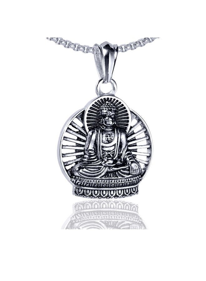 Xusamss Fashion Titanium Steel Buddha Tag Pendant Necklace with 55CM Chain - Image 1