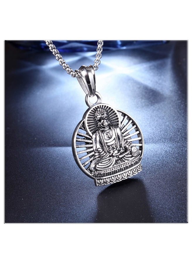 Xusamss Fashion Titanium Steel Buddha Tag Pendant Necklace with 55CM Chain - Image 3