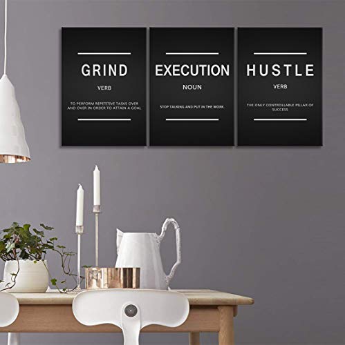 Urttiiyy 3 Pieces Grind Verb Hustle Verb Execution Noun Motivational Wall Art Canvas Print Office Decor Inspiring Framed Prints Inspirational Quotes for Wall Art Decoration Ready to Hang - Image 4