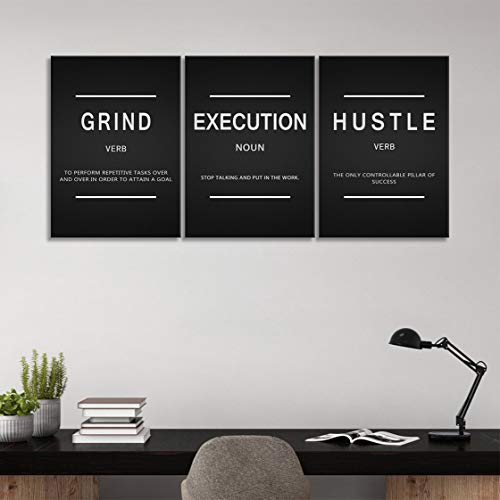 Urttiiyy 3 Pieces Grind Verb Hustle Verb Execution Noun Motivational Wall Art Canvas Print Office Decor Inspiring Framed Prints Inspirational Quotes for Wall Art Decoration Ready to Hang - Image 3