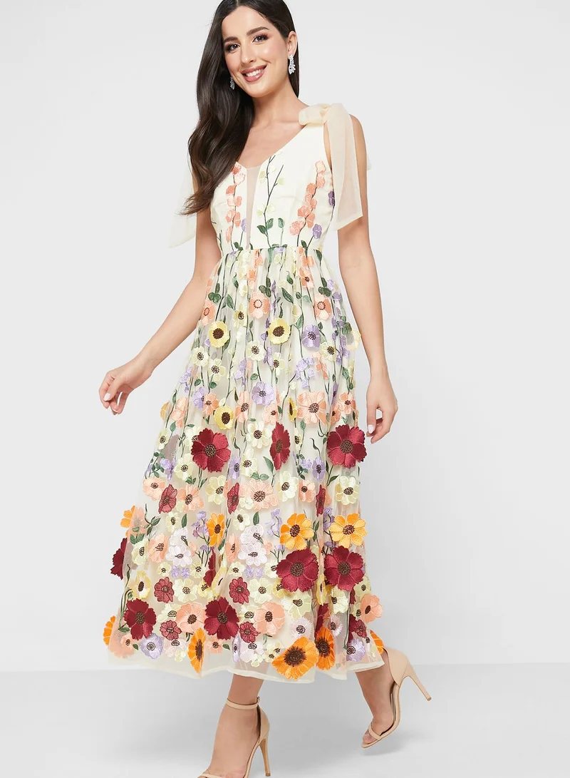 Just Me Floral Embroidered Mesh Dress