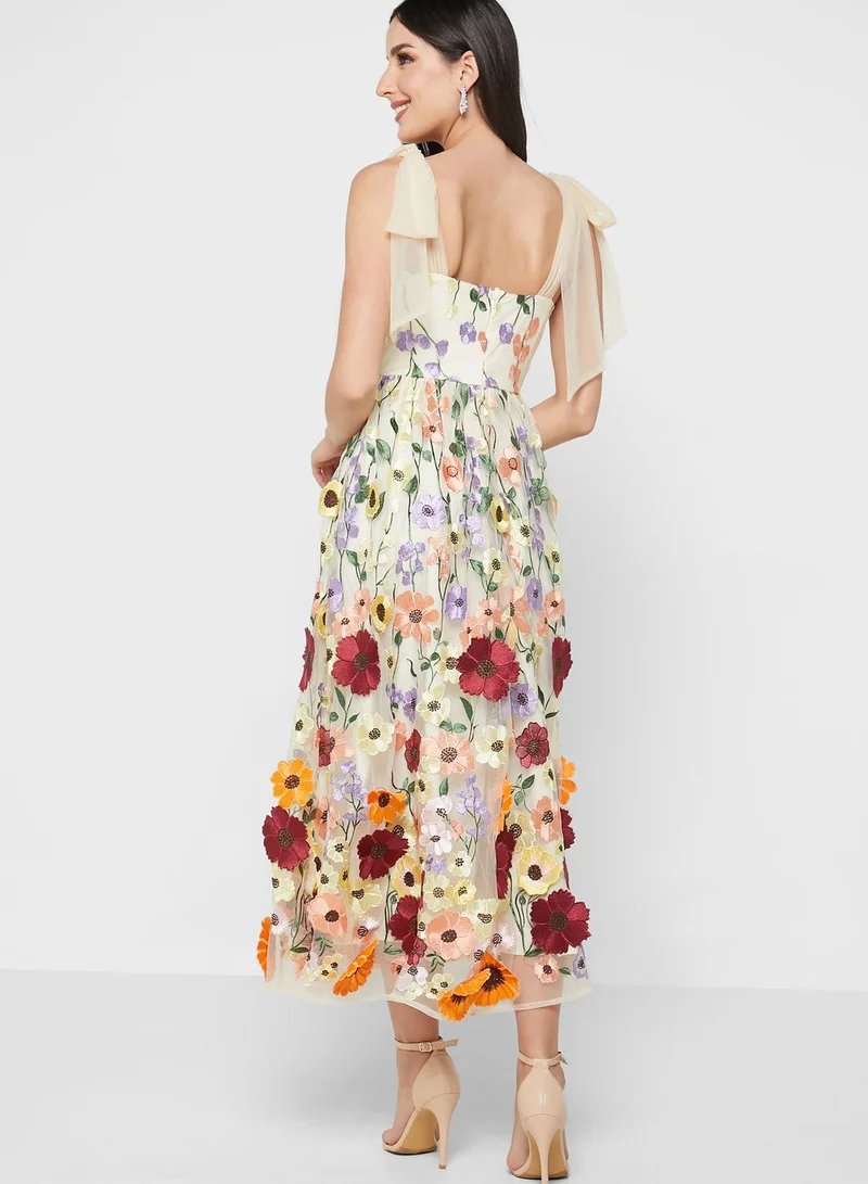 Just Me Floral Embroidered Mesh Dress