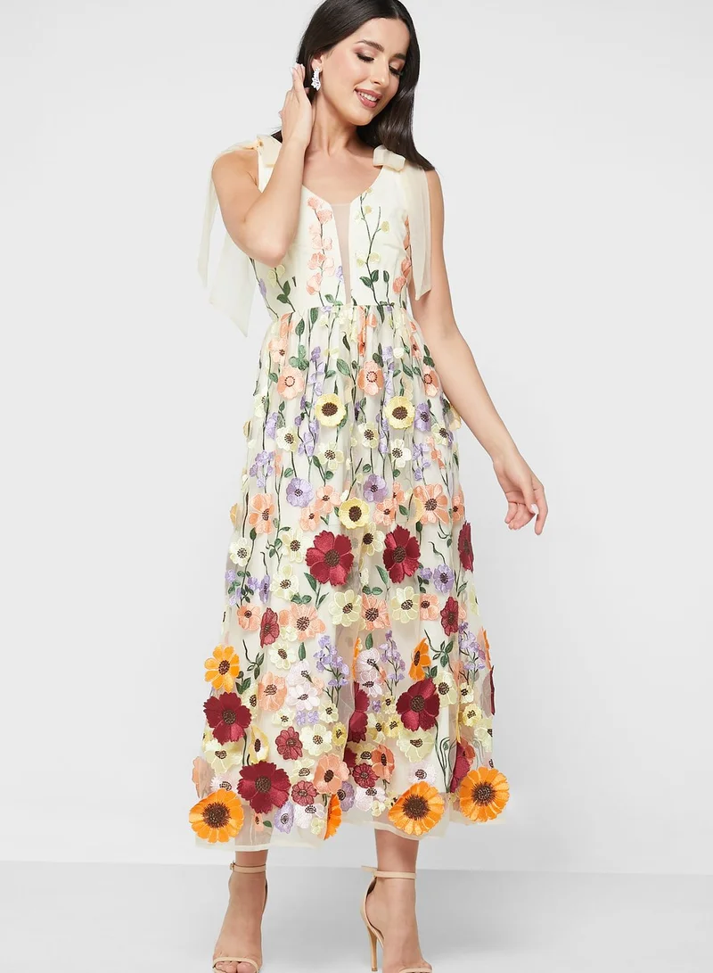 Just Me Floral Embroidered Mesh Dress