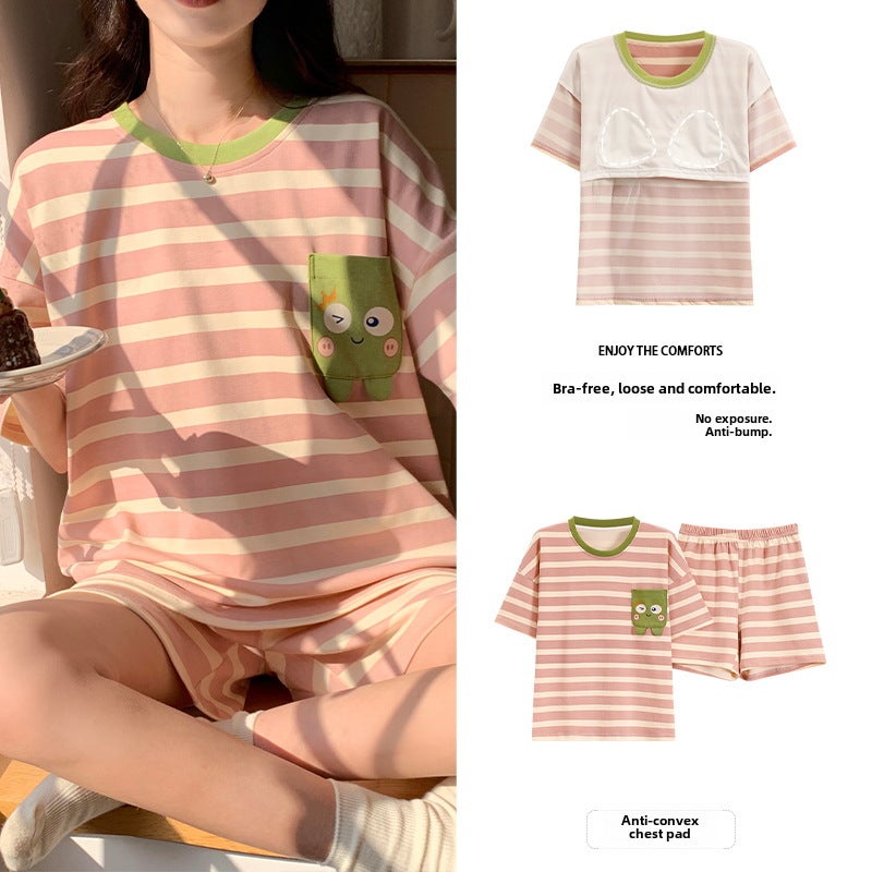 Summer Short Sleeve Pajama Set with Built-in Bra Pad for WomenH2233405 H2233405 