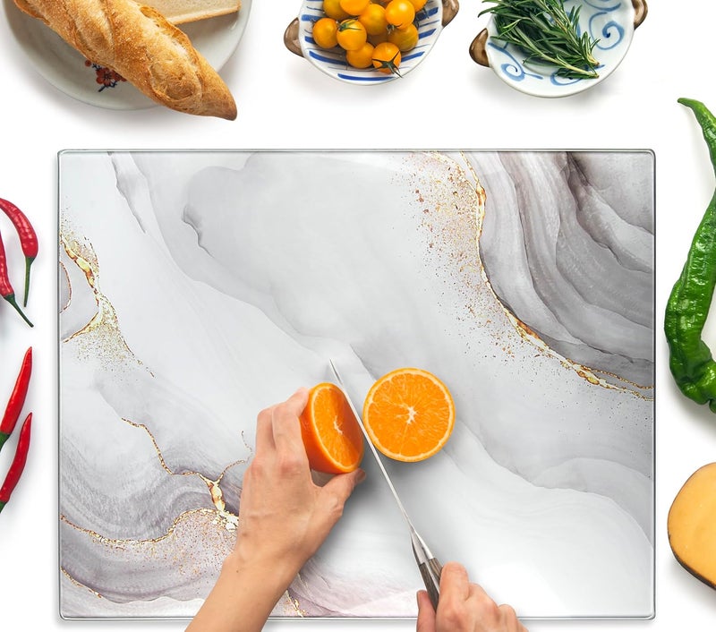 Kitchenville لوح تقطيع زجاجي من كيتشينفيل 40×30 سم: شفاف، متين، صحي لحماية سطح العمل - مقاوم للخدش، مقاوم للحرارة، سهل التنظيف - Image 1