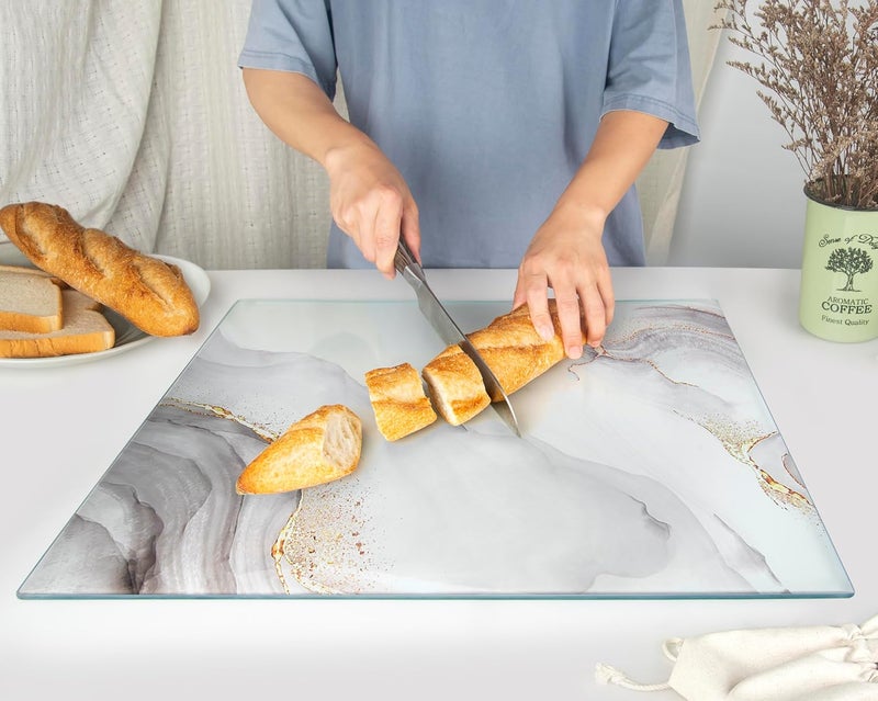 Kitchenville لوح تقطيع زجاجي من كيتشينفيل 40×30 سم: شفاف، متين، صحي لحماية سطح العمل - مقاوم للخدش، مقاوم للحرارة، سهل التنظيف - Image 3
