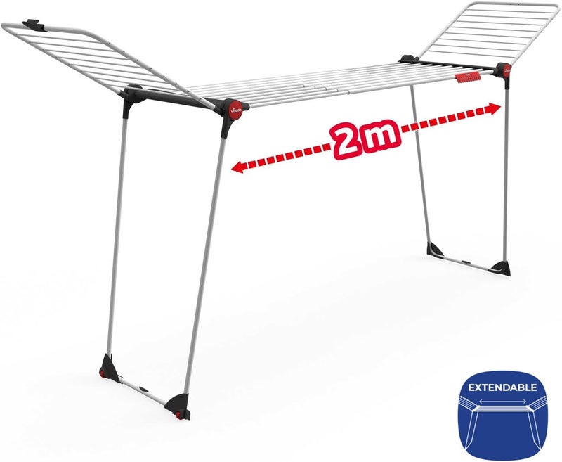 Infinity Indoor Clothes Drying Rack with Wings – Extendable 119–257 cm Telescopic Dryer, Up to 27 m Drying Space, Wheels, Small Item Holder, Stable Steel Legs, Folds Flat for Storage - Image 2