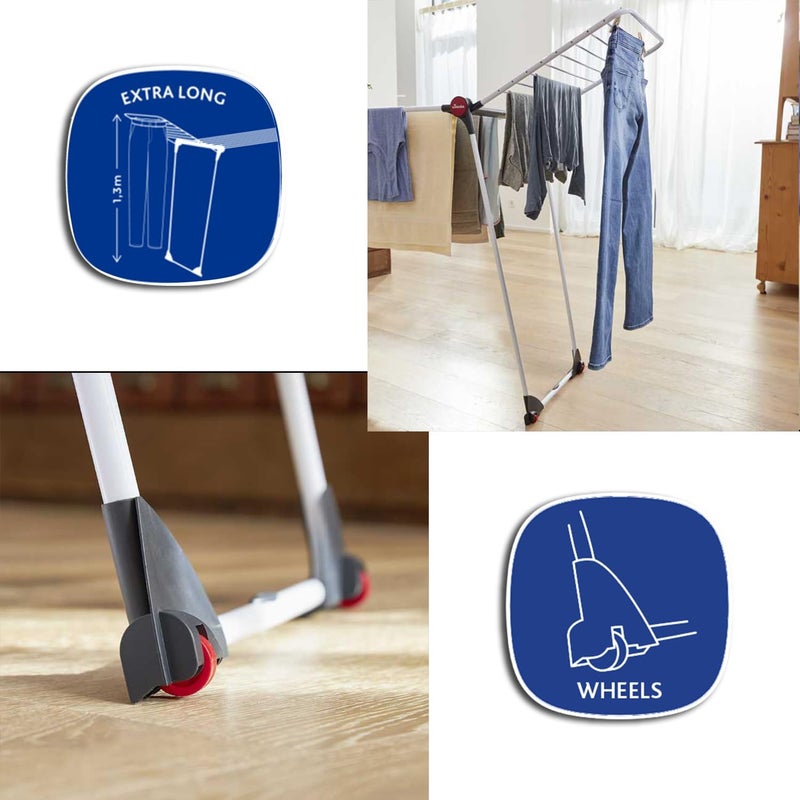 Infinity Indoor Clothes Drying Rack with Wings – Extendable 119–257 cm Telescopic Dryer, Up to 27 m Drying Space, Wheels, Small Item Holder, Stable Steel Legs, Folds Flat for Storage - Image 5