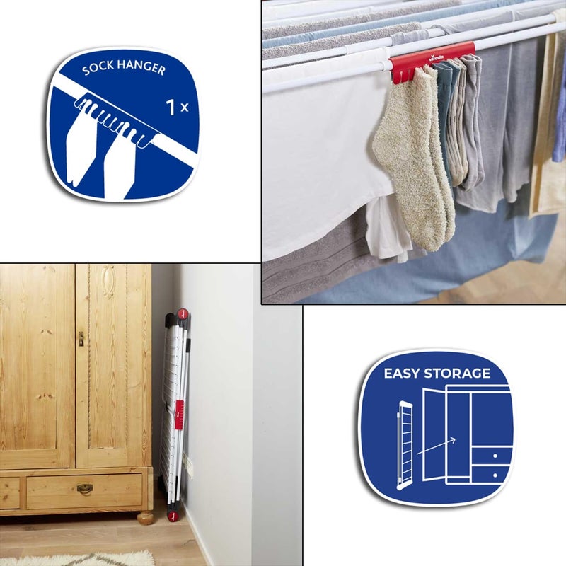 Infinity Indoor Clothes Drying Rack with Wings – Extendable 119–257 cm Telescopic Dryer, Up to 27 m Drying Space, Wheels, Small Item Holder, Stable Steel Legs, Folds Flat for Storage - Image 4
