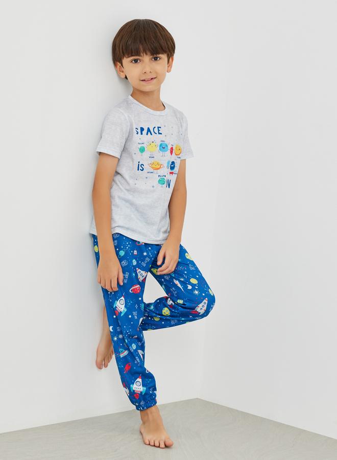 Styli Graphic Print Round Neck T-Shirt and Pyjama Set - Image 1