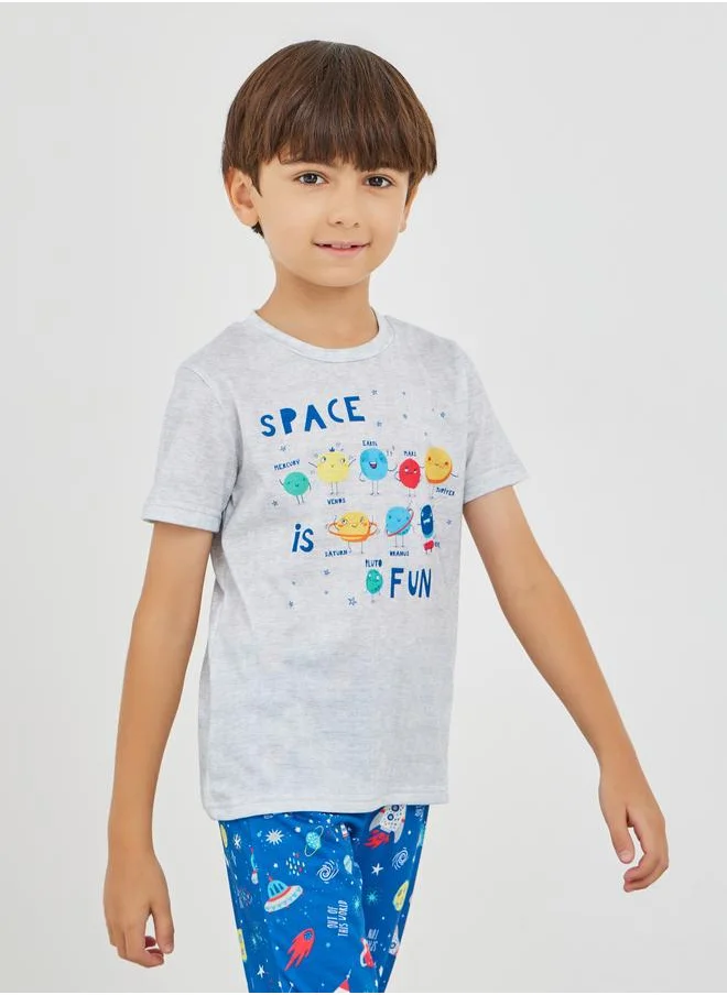 ستايلي Styli Graphic Print Round Neck T-Shirt and Pyjama Set