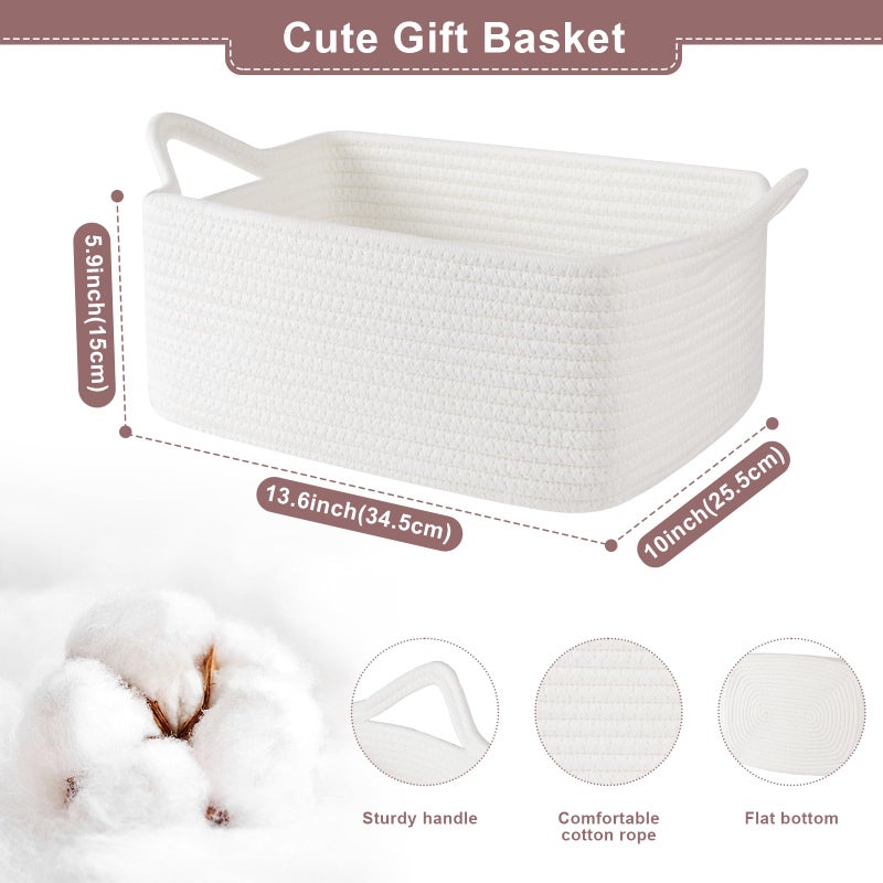 OIASKET Basket for Gifts Empty, Woven Storage Basket with Gift Bag, Ribbon and Wrap Tissue Paper, Small Rope Toy Storage with Handles for Baby Shower, Dog Toy Organizer, 13.6" x 10" x 5.9â€ - Image 3