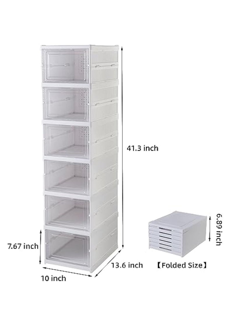 Arabest Shoe Storage Box, No-Assembly 6 Tiers Foldable Shoe Organizer with Clear Door, Space-saving Shoe Rack，Sturdy Clear Plastic Stackable Sneaker Container - Image 2