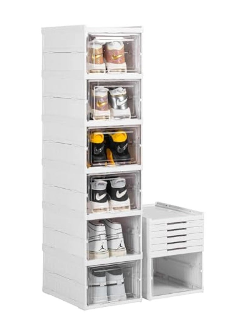 Arabest Shoe Storage Box, No-Assembly 6 Tiers Foldable Shoe Organizer with Clear Door, Space-saving Shoe Rack，Sturdy Clear Plastic Stackable Sneaker Container - Image 1