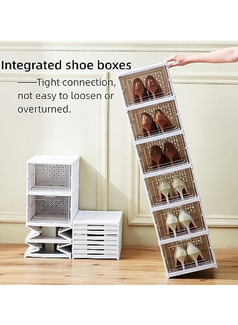 Arabest Shoe Storage Box, No-Assembly 6 Tiers Foldable Shoe Organizer with Clear Door, Space-saving Shoe Rack，Sturdy Clear Plastic Stackable Sneaker Container - Image 5