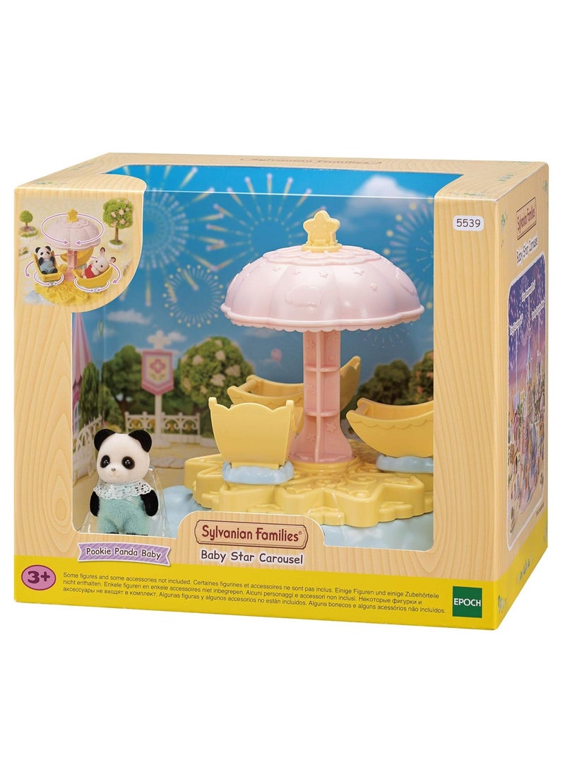 Sylvanian Families - Baby Star Carousel |Includes Spinning Moon-Shaped Seats and Pookie Panda Baby Figure | Features Star Parasol for Carousel Motion | Ideal for Amusement Park Play | Ages 3 & Up - Image 1